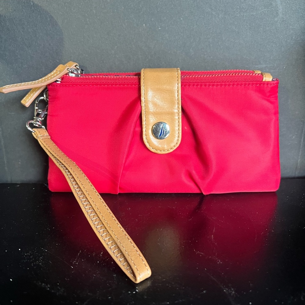 Nautica Red and Tan Clutch with Wristlet